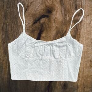 White floral eyelet cropped babydoll cami with bow coquette cottage lolita
